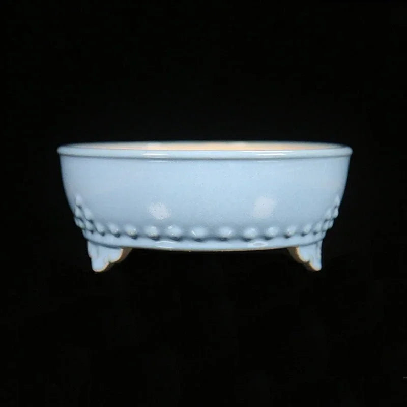 7.4" (19cm) Small Round Studded Glazed Bonsai Pots Sky Blue Color