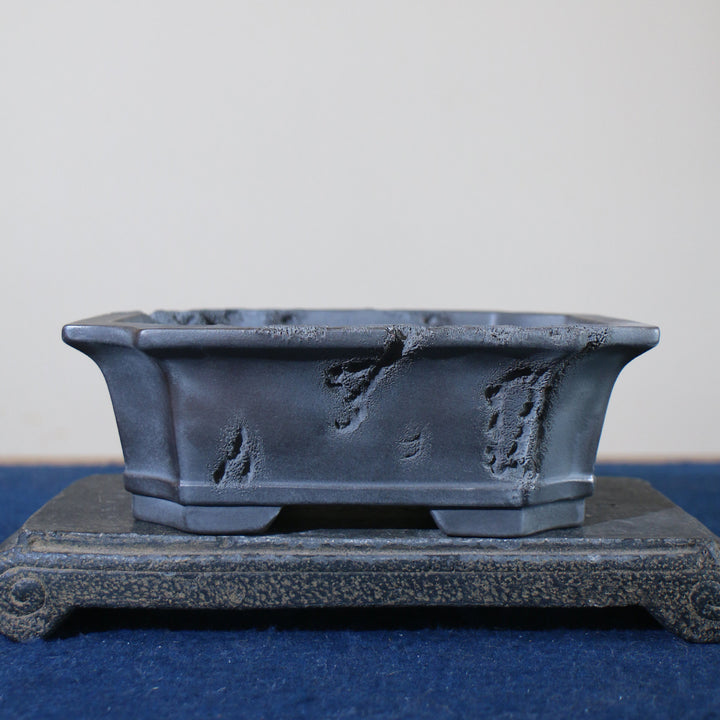 7.4 inch (19cm) Corner-Cut Rectangular Gradient Unglazed Bonsai Pot w Erosion-Like Finish