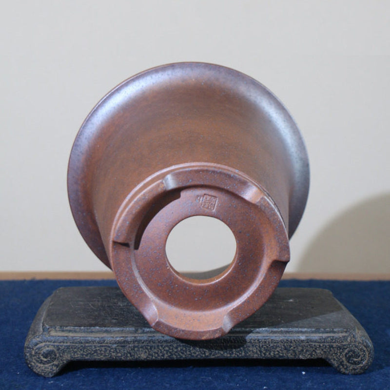 7.4 inch (19cm) Deep Flared Round Speckled Finish Unglazed Cascade Bonsai Pot Bottom View