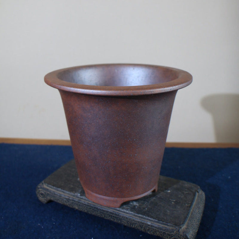 7.4 inch (19cm) Deep Flared Round Speckled Finish Unglazed Cascade Bonsai Pot Corner View