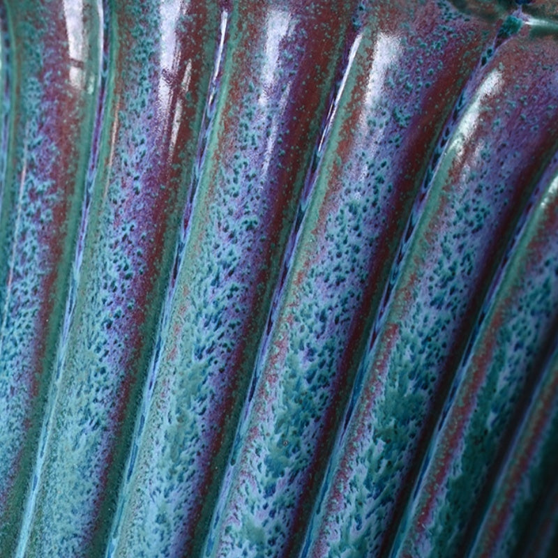 7.4 inch (19cm) Deep Round Exclusive Glazed Cascade Bonsai Pot w Vertical Ridges Close Shot