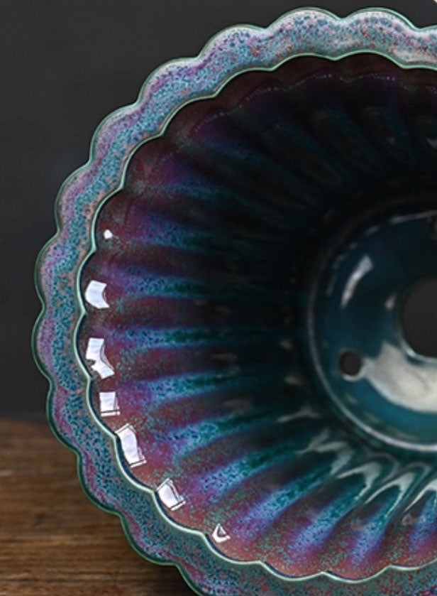 7.4 inch (19cm) Deep Round Exclusive Glazed Cascade Bonsai Pot w Vertical Ridges Inner View