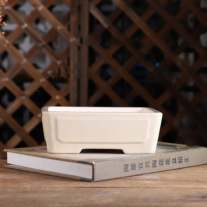 7.4 inch (19cm) Medium-Sized Classic Rectangular Glazed Ceramic Shohin Bonsai Pot White Color