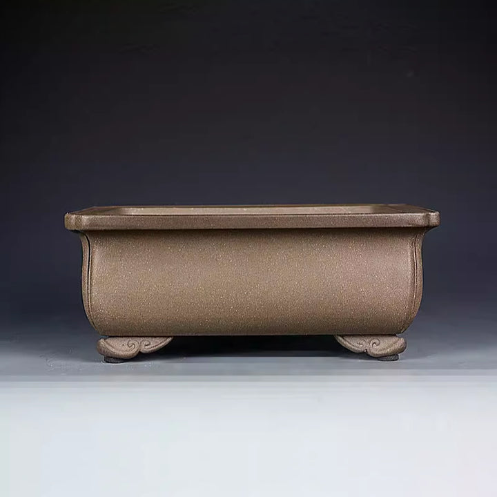 7.4 inch (19cm) Rectangular Soft-Corner Elegant Curved Feet Unglazed Bonsai Pot