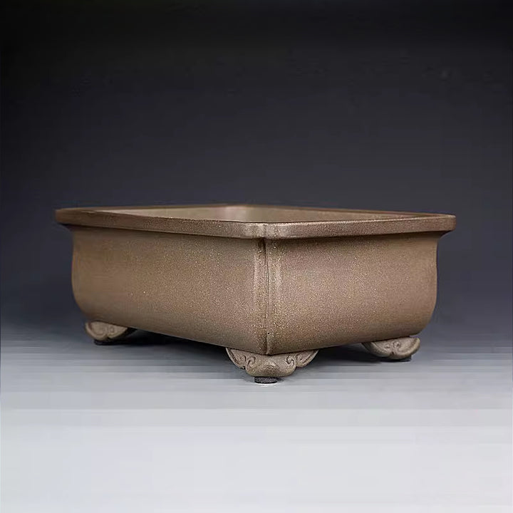 7.4 inch (19cm) Rectangular Soft-Corner Elegant Curved Feet Unglazed Bonsai Pot Corner View