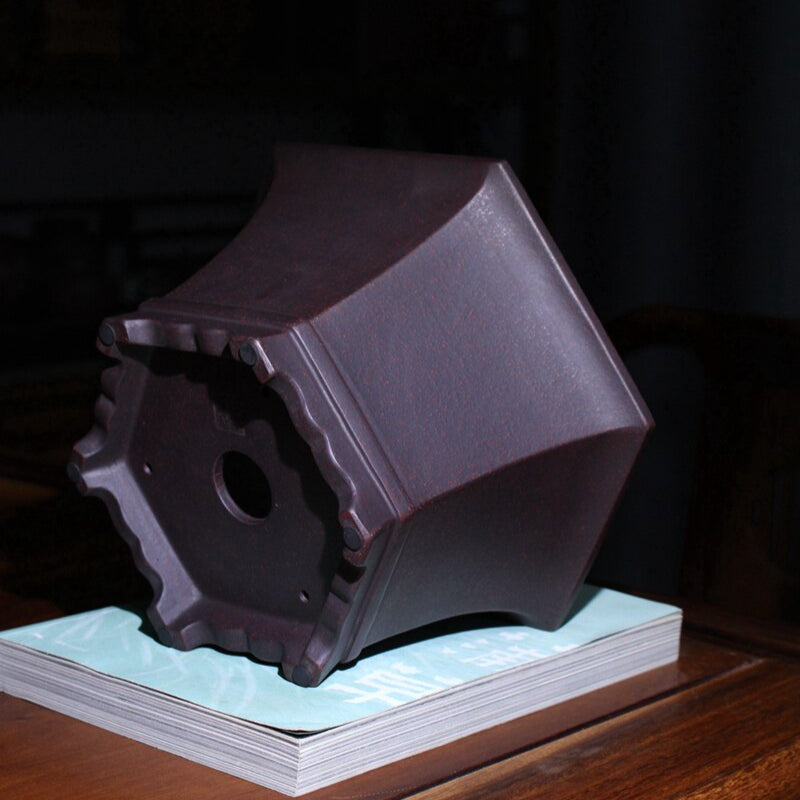 7.4 inch (19cm) Wide 4.1 inch (10.5cm) Deep Flared Hexagonal Premium Bonsai Pot w Subtle Speckling Bottom View