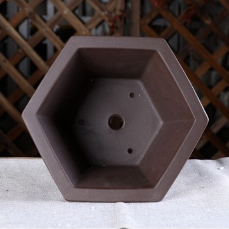 7.4 inch (19cm) Wide 4.1 inch (10.5cm) Deep Flared Hexagonal Unglazed Semi-Cascade Bonsai Pots Inner View