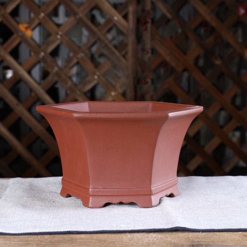 7.4 inch (19cm) Wide 4.1 inch (10.5cm) Deep Flared Hexagonal Unglazed Semi-Cascade Bonsai Pots Orange Color