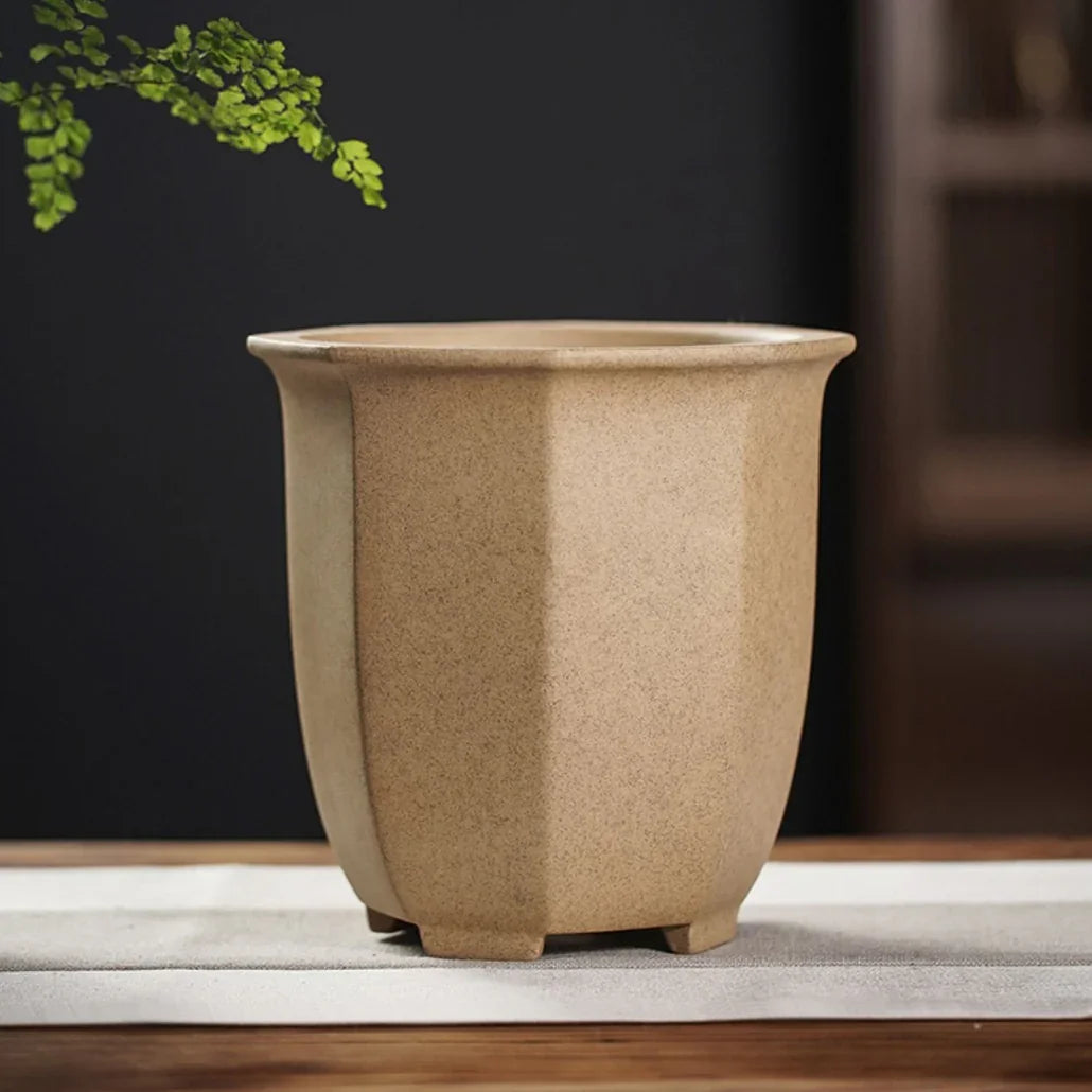 7.6" (19.5cm) Deep Unglazed Classic Cascade Bonsai Pots Beige Color