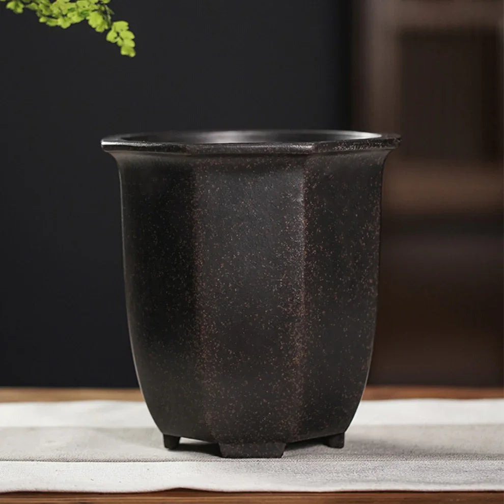 7.6" (19.5cm) Deep Unglazed Classic Cascade Bonsai Pots Black Color