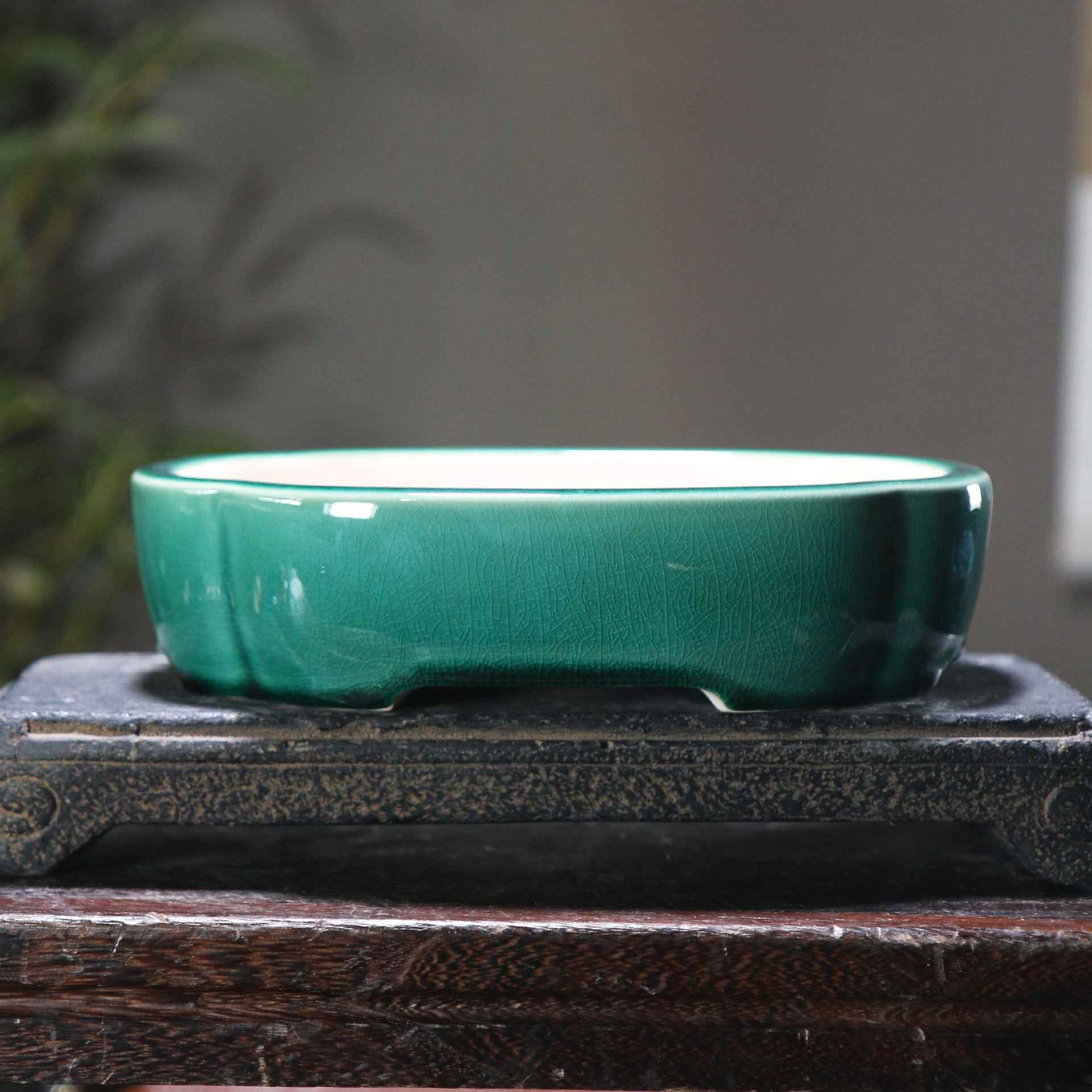 7.6" (19.5cm) Oval Cracked Glaze Handmade Yixing Clay Bonsai Pots