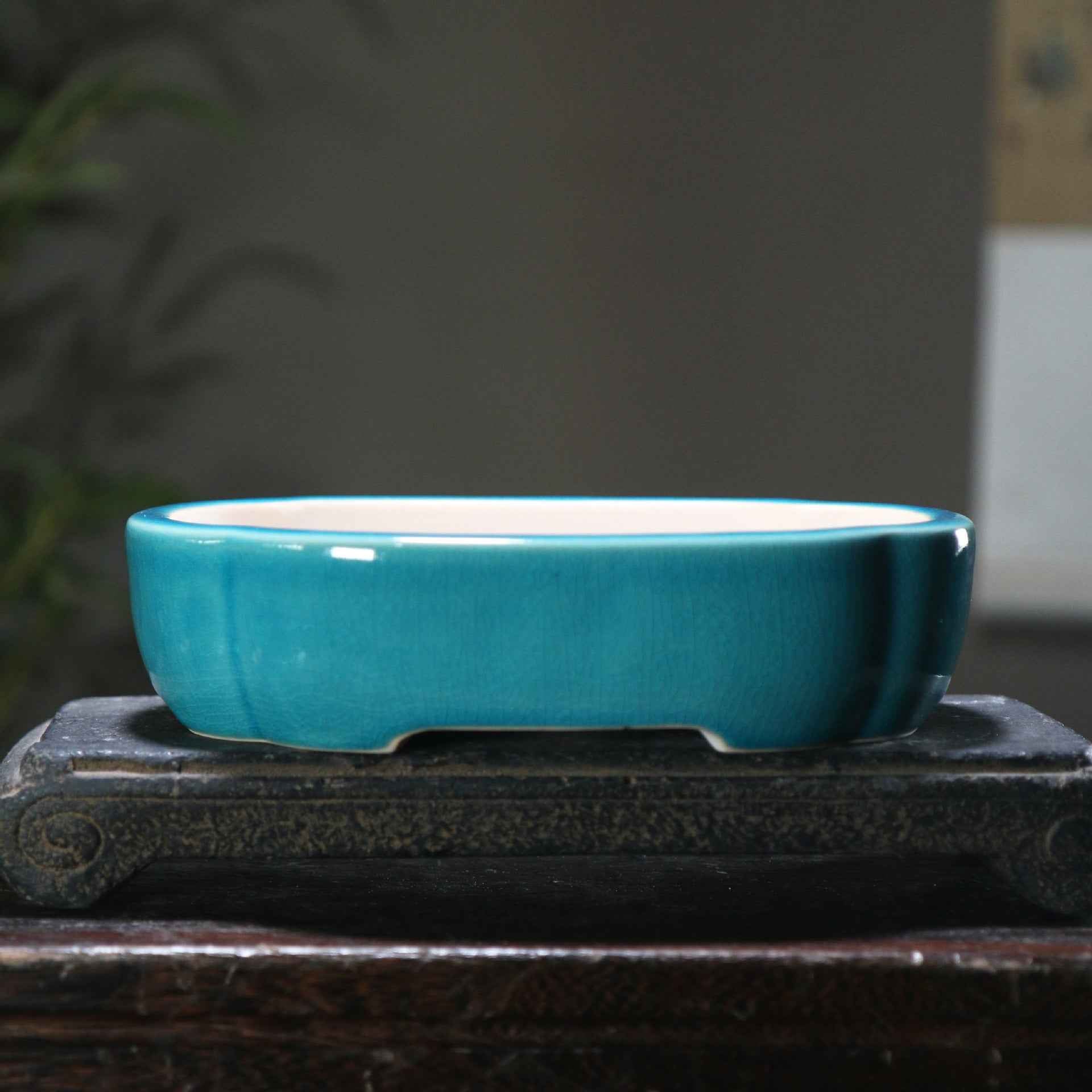 7.6" (19.5cm) Oval Cracked Glaze Handmade Yixing Clay Bonsai Pots