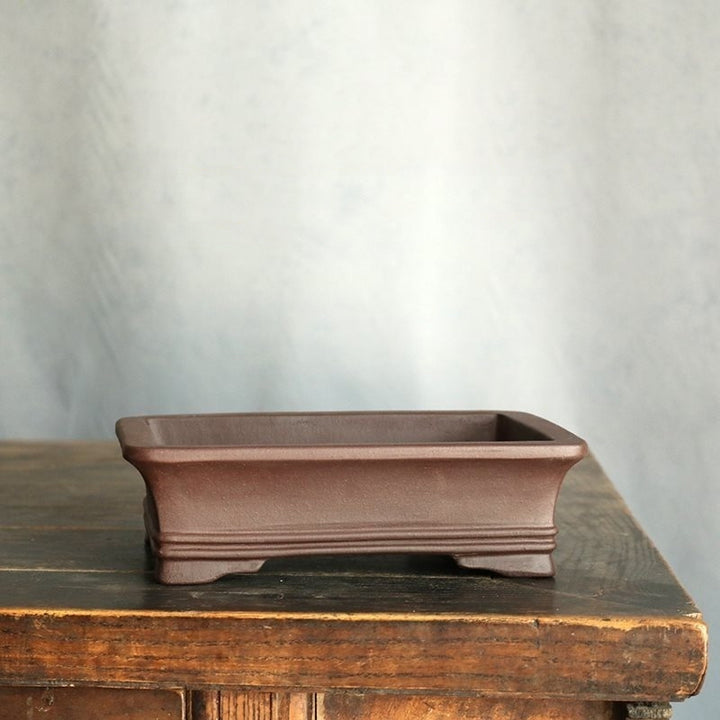 7.6 inch (19.5cm) Rectangular Unglazed Handmade Bonsai Pot w Raised Lines