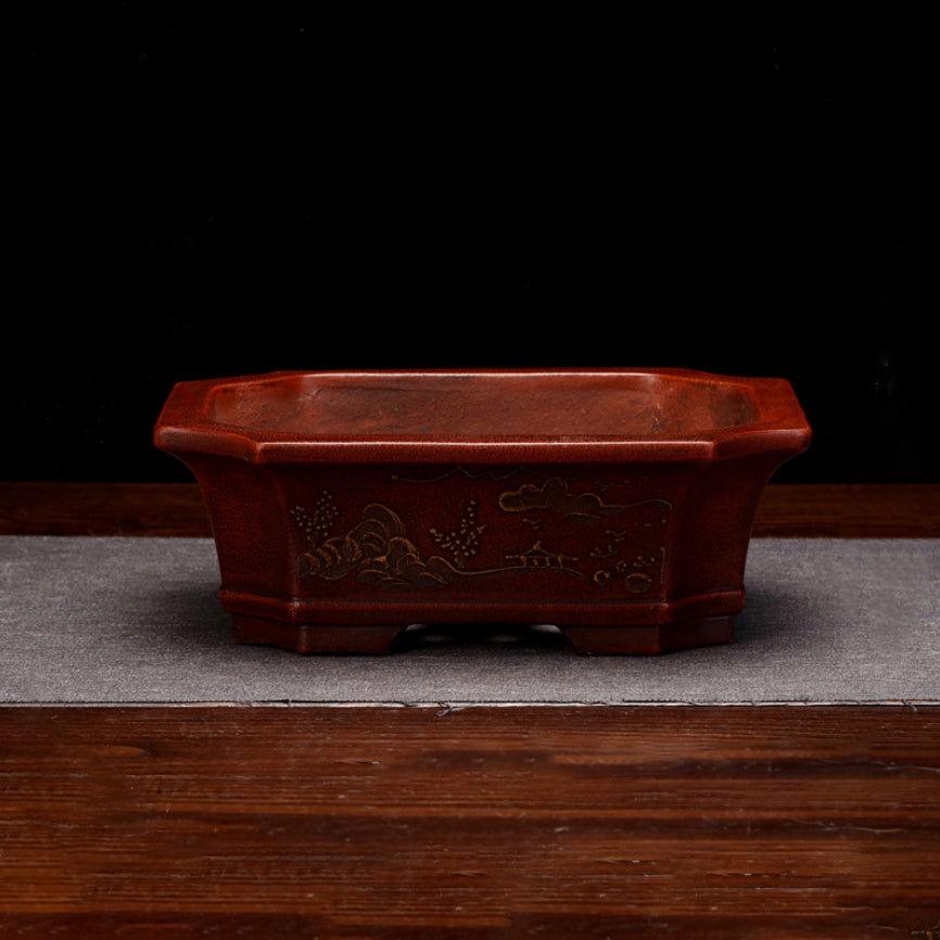 7.6" Antique Style Unglazed Corner-Cut Rectangular Pot - Potscape