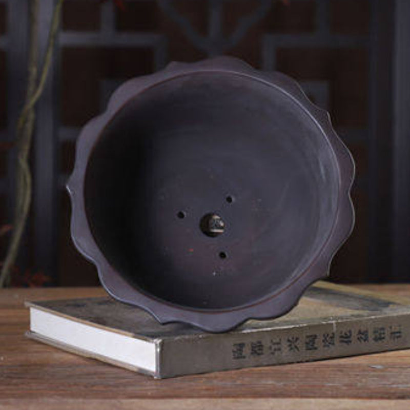 7.6 inch (19.4cm) Wide 3.9" (9.9cm) Deep Lotus-Style Round Dual-Tone Semi Cascade Bonsai Pot Inside View.