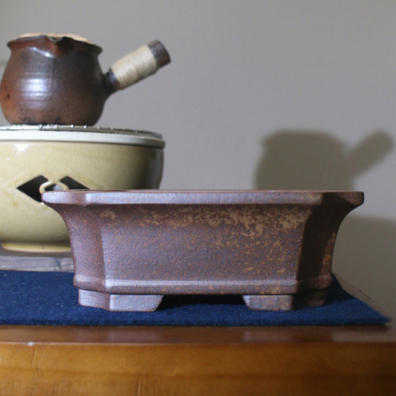 7.6 Inch (19.5cm) Medium Rectangular Handmade Flared Unglazed Bonsai Pot
