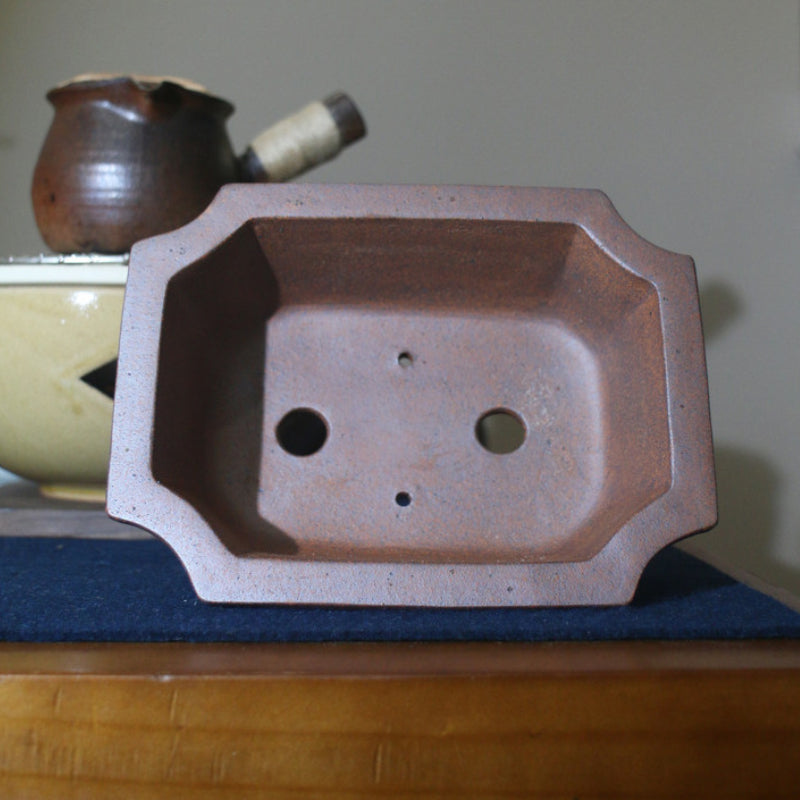 7.6 Inch (19.5cm) Medium Rectangular Handmade Flared Unglazed Bonsai Pot Inside View