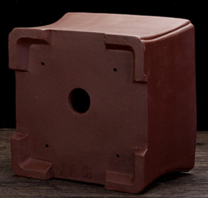 7.6 inch (19.3cm) Wide 5.1 inch (13cm) Deep Concave Square Unglazed Semi Cascade Bonsai Pot Bottom View