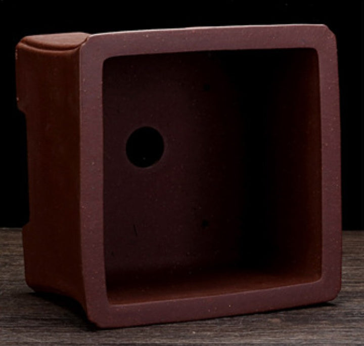 7.6 inch (19.3cm) Wide 5.1 inch (13cm) Deep Concave Square Unglazed Semi Cascade Bonsai Pot Inner View