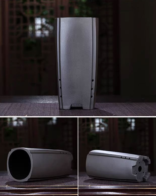 7.6 inch (19.5cm) Deep Round Traditional Unglazed Cascade Bonsai Pots Black Color