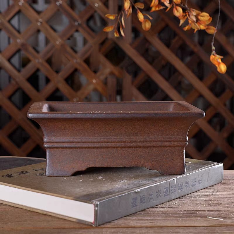 7.6 inch (19.5cm) Medium Rectangle Premium Unglazed Speckled Finish Ceramic Bonsai Pot