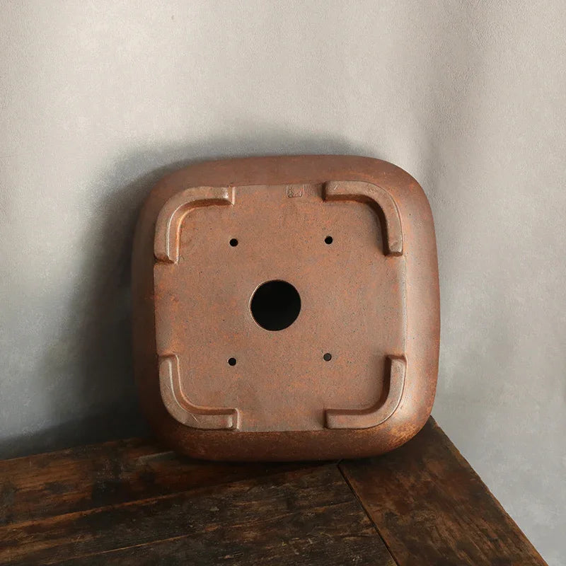 7.6 inch (19.5cm) Square Handmade Rustic Premium Bonsai Pot Bottom View