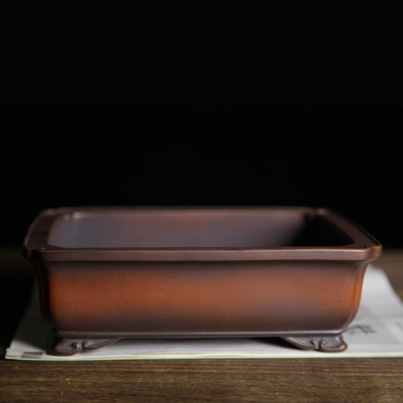 7.7 inch (19.6cm) Rectangular Indented Corner Gradient Finish Cloud Feet Unglazed Bonsai Pot