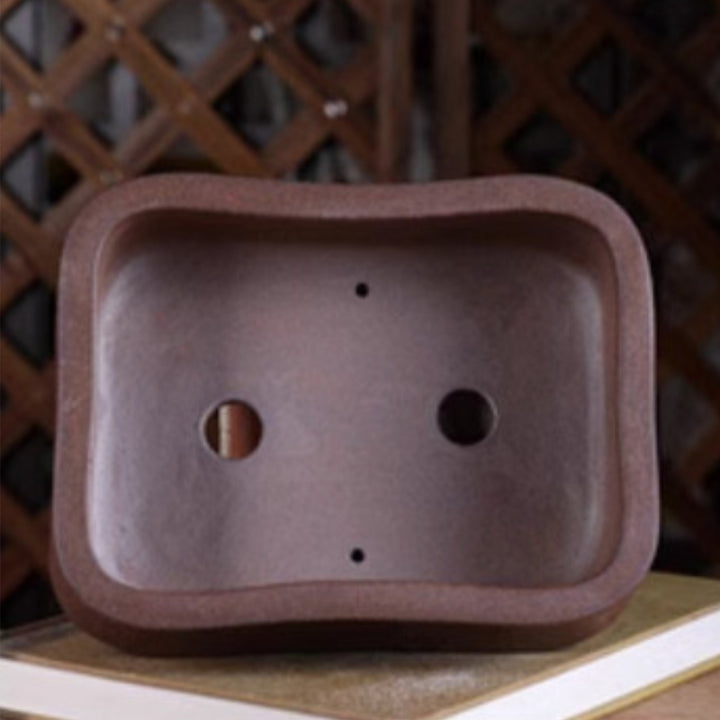 7.8Inch (20cm) Large Flared Rectangular Unglazed Bonsai Pot Inner View