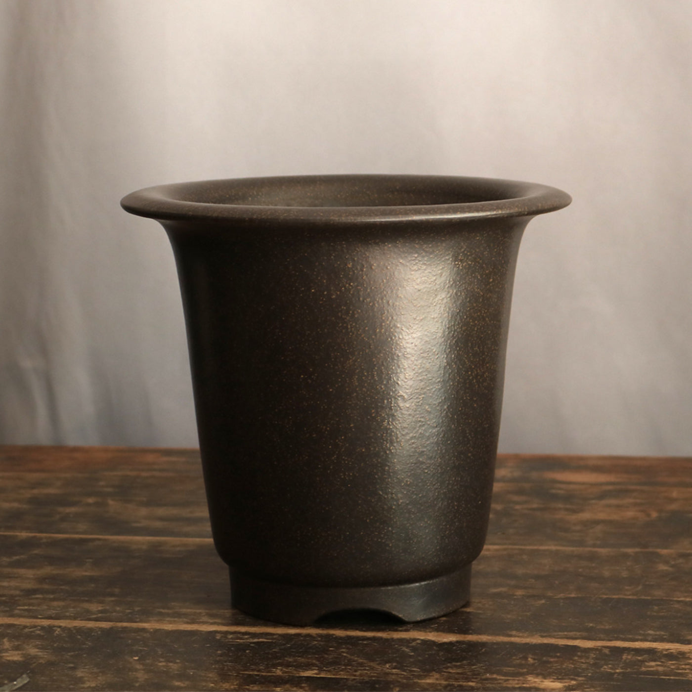 7.8 Inch (20cm) Deep Round Flared Unglazed Handmade Wood-Fired Open-Mouth Exquisite Sandstone Premium Bonsai Pot
