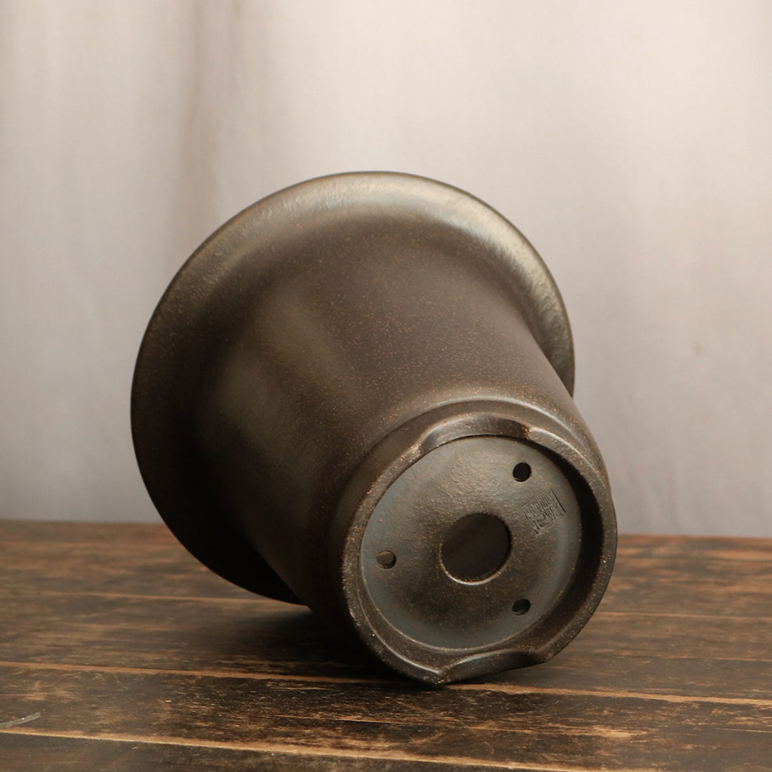 7.8 Inch (20cm) Deep Round Flared Unglazed Handmade Wood-Fired Open-Mouth Exquisite Sandstone Premium Bonsai Pot Bottom Outside View