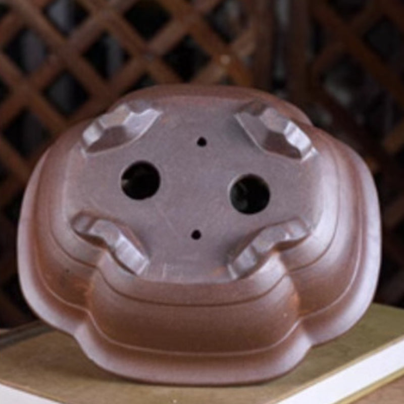 7.8 inch (20cm) Mid-Sized Lotus-Shaped Wood-Fired Unglazed Bonsai Pot Bottom View