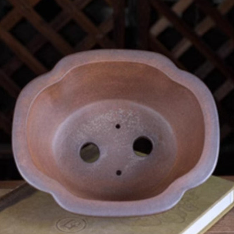 7.8 inch (20cm) Mid-Sized Lotus-Shaped Wood-Fired Unglazed Bonsai Pot Inside View