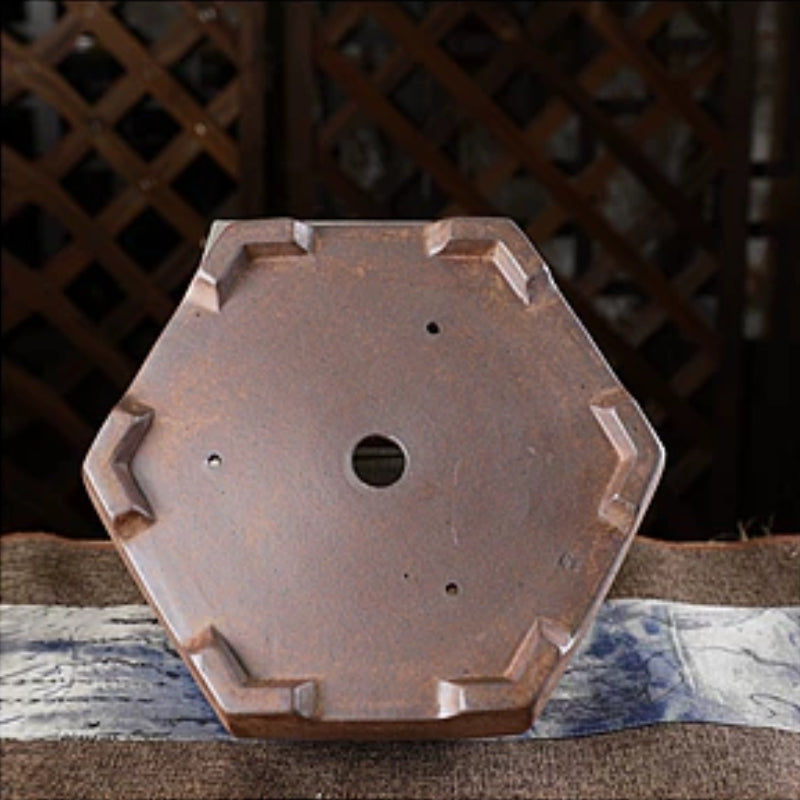 7.8 Inch (20cm) Medium Hexagonal Unglazed Bonsai Pot Bottom View