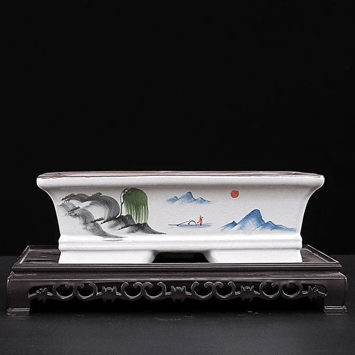 7.8" Rectangular Artistic Glazed Pots w Plastic Tray - Potscape