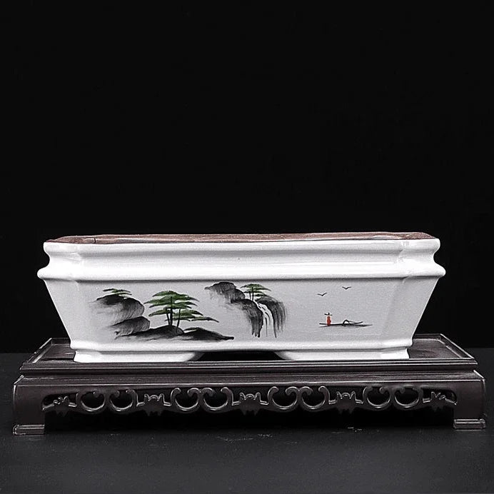7.8" Rectangular Artistic Glazed Pots w Plastic Tray - Potscape
