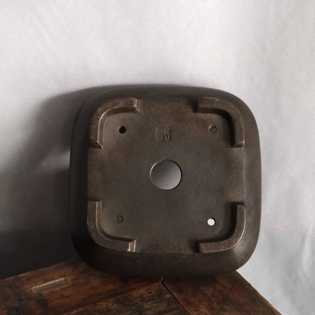 7.8 inch (19.8cm) Medium-Sized Square Rounded Corner Black Unglazed Black Bonsai Pot Bottom View