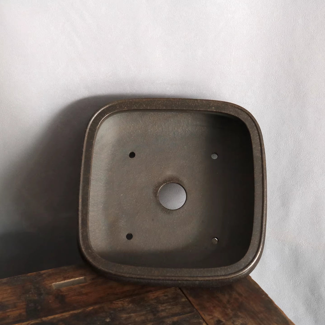 7.8 inch (19.8cm) Medium-Sized Square Rounded Corner Black Unglazed Black Bonsai Pot Inner View