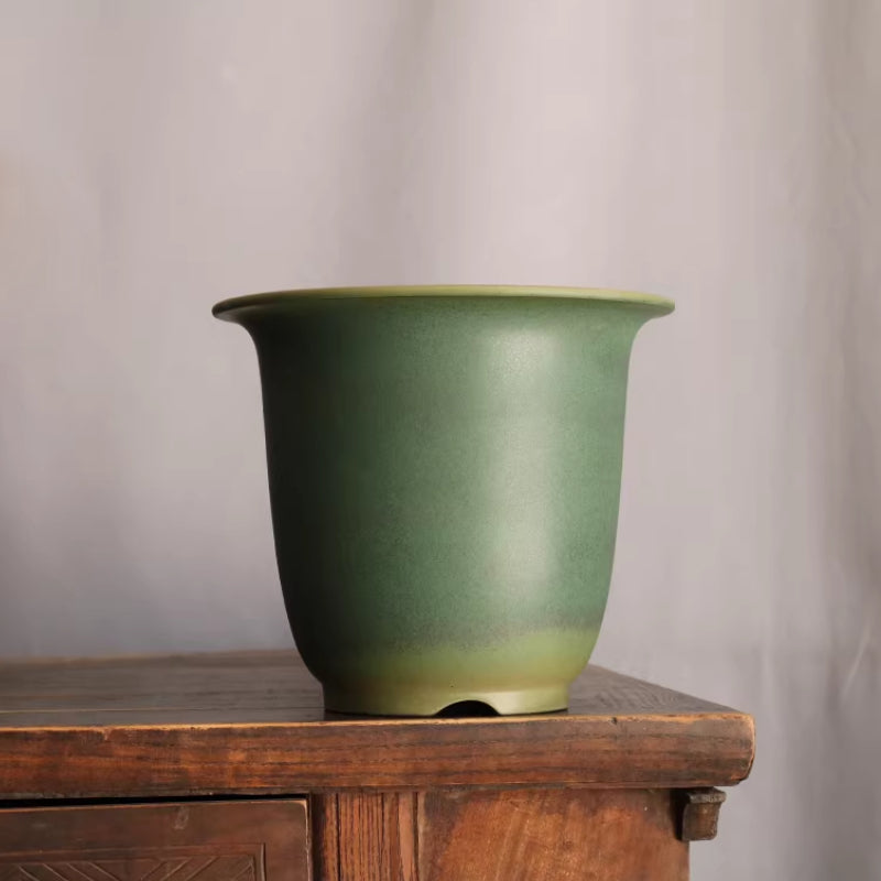 7.8 inch (20cm) Deep Round Green Traditional Cascade Bonsai Pot