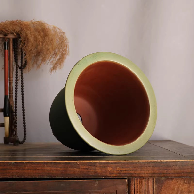 7.8 inch (20cm) Deep Round Green Traditional Cascade Bonsai Pot Inner View