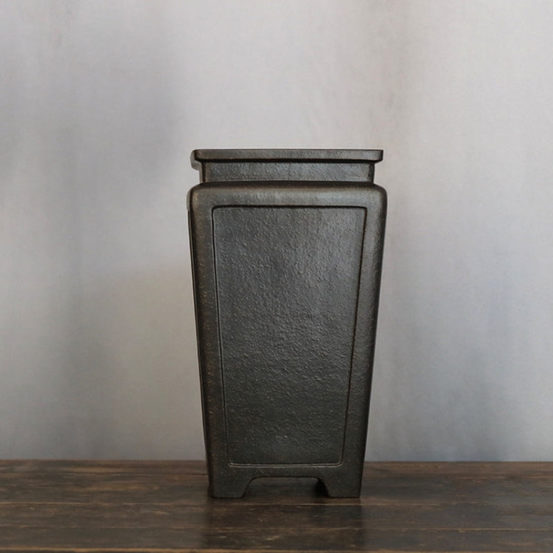 7.8 inch (20cm) Deep Square Black Unglazed Cascade Bonsai Pot with Recessed Panels