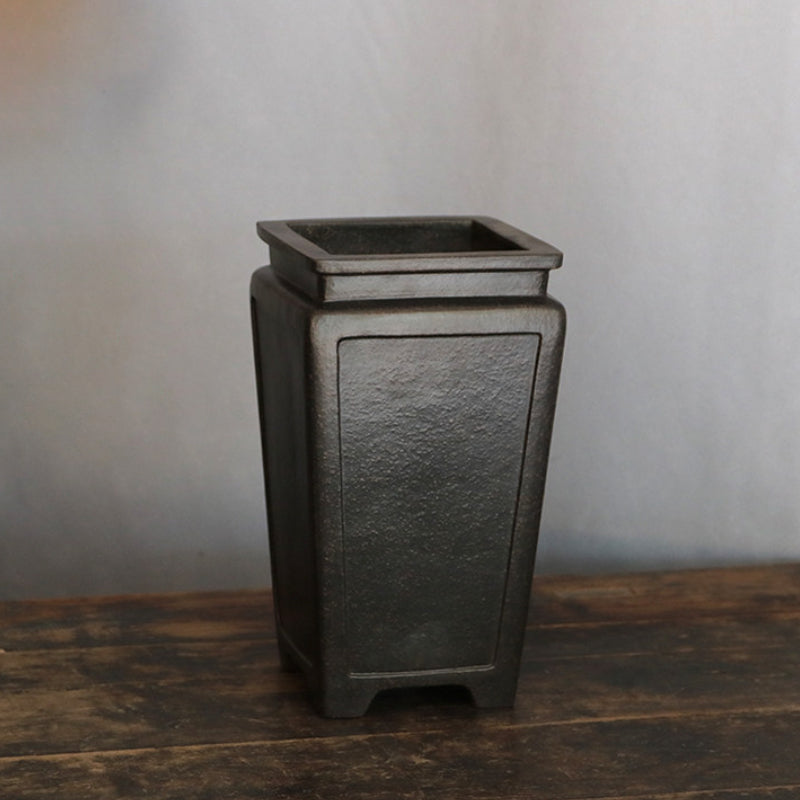 7.8 inch (20cm) Deep Square Black Unglazed Cascade Bonsai Pot with Recessed Panels Corner View