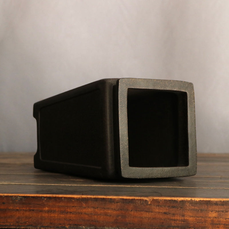 7.8 inch (20cm) Deep Square Black Unglazed Cascade Bonsai Pot with Recessed Panels Inside View