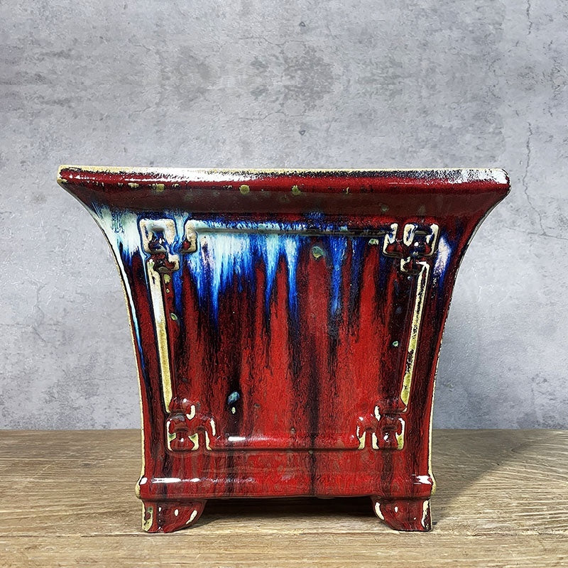 7.8 inch (20cm) Deep Square Exclusive Drip Glaze Cascade/Semi Cascade Bonsai Pot