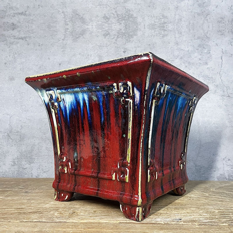 7.8 inch (20cm) Deep Square Exclusive Drip Glaze Cascade/Semi Cascade Bonsai Pot Corner View