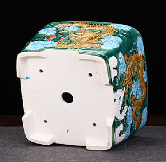 7.8 inch (20cm) Large 4.6" inch (11.7cm) Deep Square Glazed Dragon Bonsai Pot Bottom View