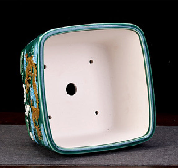 7.8 inch (20cm) Large 4.6" inch (11.7cm) Deep Square Glazed Dragon Bonsai Pot Inner View
