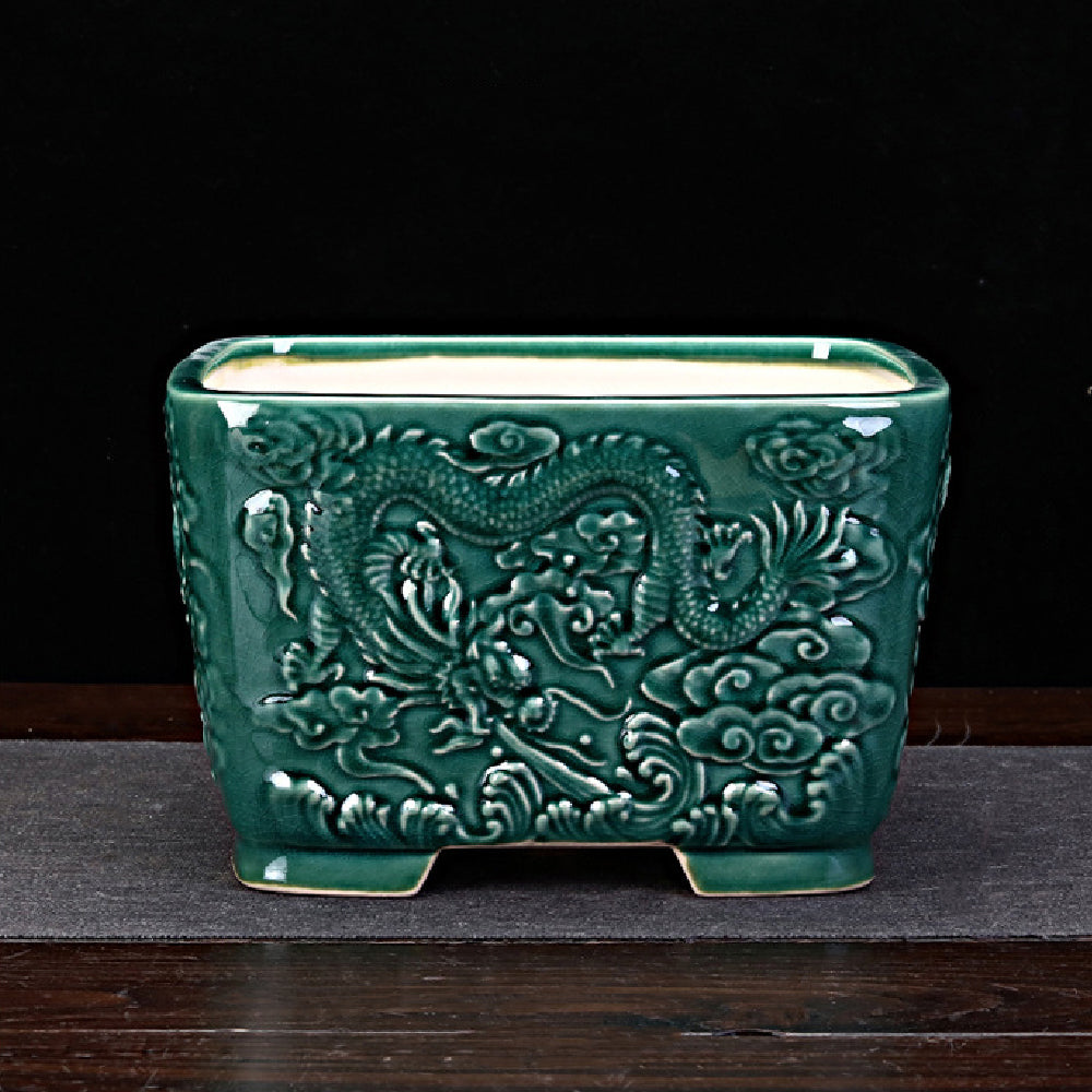 7.8 inch (20cm) Large 4.6 inch (11.7cm) Deep Square Green Dragon Bonsai Pot
