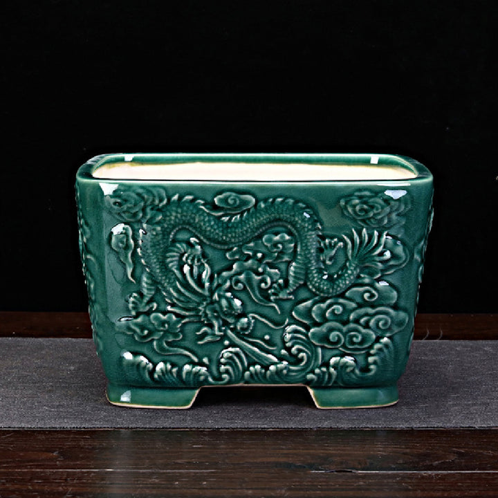 7.8 inch (20cm) Large 4.6 inch (11.7cm) Deep Square Green Dragon Bonsai Pot
