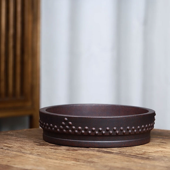 7.8 inch (20cm) Medium Round Studded Premium Shallow Drum Bonsai Pot