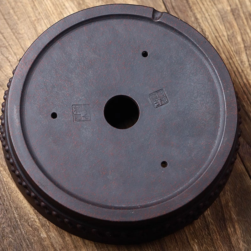 7.8 inch (20cm) Medium Round Studded Premium Shallow Drum Bonsai Pot Bottom View